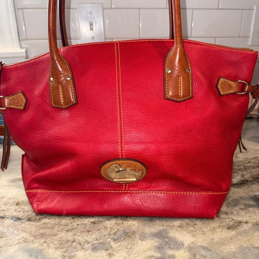 Dooney & Bourke Fairfield Champosa Red Leather Tortoise Shell Satchel